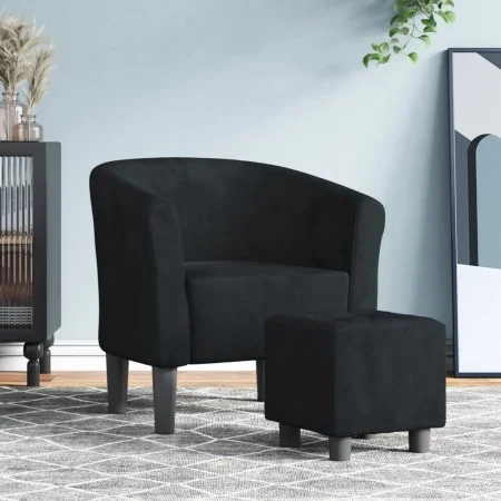 Sillón con taburete terciopelo negro de vidaXL, Sillones - Ref: Foro24-356451, Precio: 161,72 €, Descuento: %