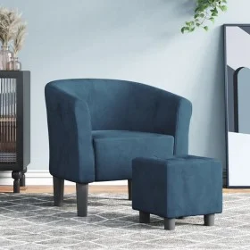 Sillón con taburete terciopelo azul oscuro de vidaXL, Sillones - Ref: Foro24-356453, Precio: 167,78 €, Descuento: %