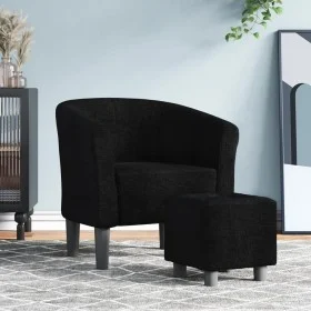 Sillón con taburete tela negra de vidaXL, Sillones - Ref: Foro24-356439, Precio: 163,93 €, Descuento: %