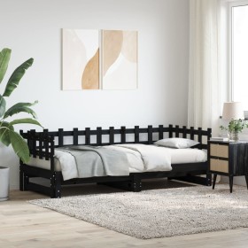 Sofá cama extraíble madera maciza de pino negro 2x(90x200) cm de vidaXL, Camas y somieres - Ref: Foro24-840390, Precio: 173,9...