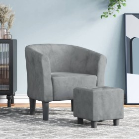 Sillón con taburete terciopelo gris oscuro de vidaXL, Sillones - Ref: Foro24-356450, Precio: 174,85 €, Descuento: %