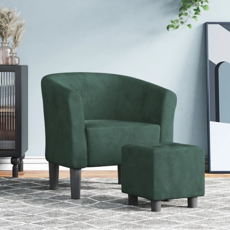 Sillón con taburete terciopelo verde oscuro de vidaXL, Sillones - Ref: Foro24-356452, Precio: 164,69 €, Descuento: %