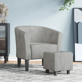 Sillón con taburete terciopelo gris claro de vidaXL, Sillones - Ref: Foro24-356449, Precio: 149,76 €, Descuento: %