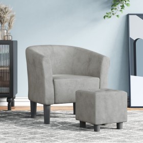 Sillón con taburete terciopelo gris claro de vidaXL, Sillones - Ref: Foro24-356449, Precio: 145,62 €, Descuento: %