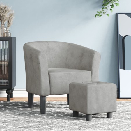 Sillón con taburete terciopelo gris claro de vidaXL, Sillones - Ref: Foro24-356449, Precio: 145,62 €, Descuento: %