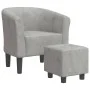 Sillón con taburete terciopelo gris claro de vidaXL, Sillones - Ref: Foro24-356449, Precio: 149,76 €, Descuento: %
