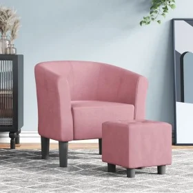 Sillón con taburete terciopelo rosa de vidaXL, Sillones - Ref: Foro24-356454, Precio: 171,54 €, Descuento: %