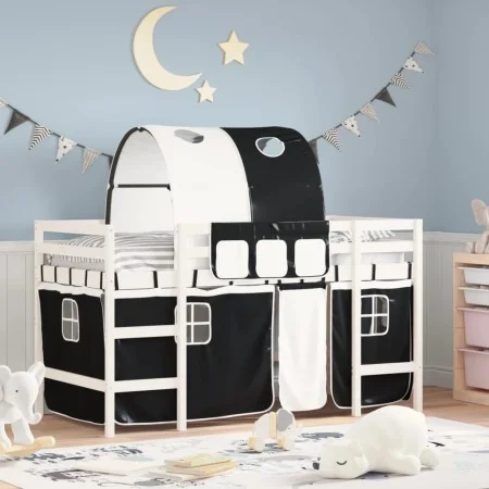 Cama alta niños con túnel madera pino blanco negro 90x200 cm de , Camas y somieres - Ref: Foro24-3206994, Precio: 231,05 €, D...