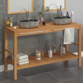 Mueble tocador madera teca maciza con lavabos de piedra de río de vidaXL, Tocadores de baño - Ref: Foro24-246497, Precio: 403...