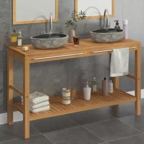 Mueble tocador madera teca maciza con lavabos de piedra de río de vidaXL, Tocadores de baño - Ref: Foro24-246497, Precio: 384...