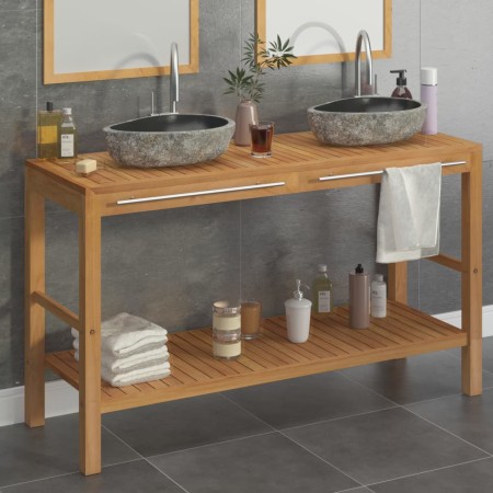 Mueble tocador madera teca maciza con lavabos de piedra de río de vidaXL, Tocadores de baño - Ref: Foro24-246497, Precio: 403...