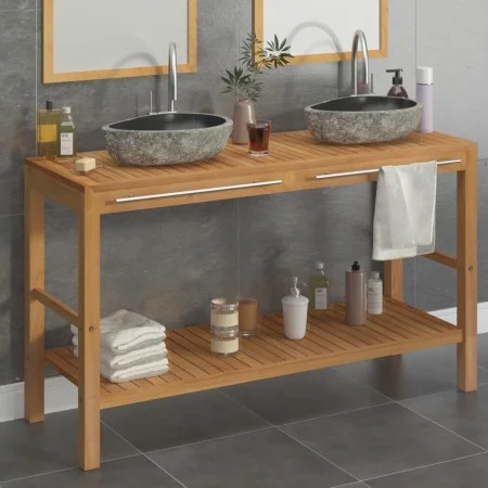 Mueble tocador madera teca maciza con lavabos de piedra de río de vidaXL, Tocadores de baño - Ref: Foro24-246497, Precio: 384...