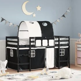 Cama alta niños con túnel madera pino blanco negro 90x200 cm de , Camas y somieres - Ref: Foro24-3206997, Precio: 211,07 €, D...