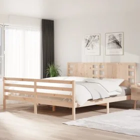 Estructura de cama de madera maciza de pino 200x200 cm de , Camas y somieres - Ref: Foro24-3104303, Precio: 156,39 €, Descuen...