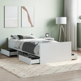 Estructura de cama con cabecero piecero blanca 90x190 cm de , Camas y somieres - Ref: Foro24-3203810, Precio: 184,77 €, Descu...
