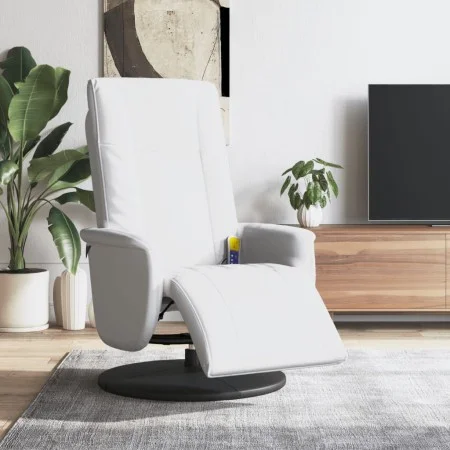 Sillón reclinable masaje con reposapiés cuero sintético blanco de , Sillones - Ref: Foro24-356518, Precio: 232,77 €, Descuent...
