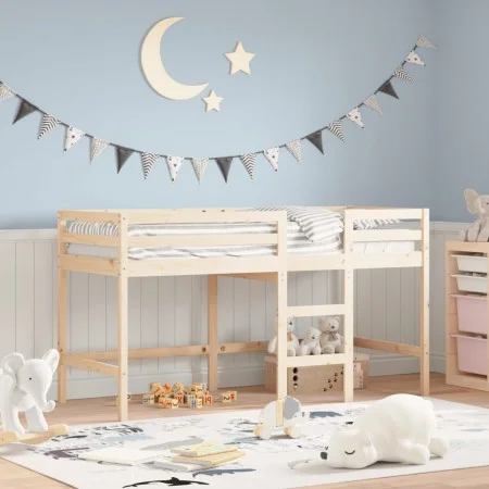 Cama alta de niños con escalera madera maciza pino 90x190 cm de , Camas y somieres - Ref: Foro24-835892, Precio: 145,84 €, De...