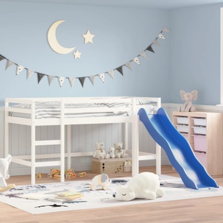 Cama alta de niños con tobogán madera maciza blanca 90x200 cm de , Camas y somieres - Ref: Foro24-835908, Precio: 307,87 €, D...