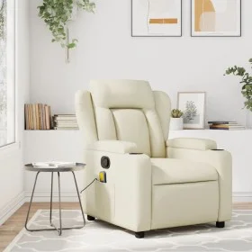 Sillón reclinable de masaje cuero sintético crema de , Sillones - Ref: Foro24-372435, Precio: 268,80 €, Descuento: %