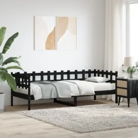 Solid black pine wood sofa bed 90x190 cm by , Beds and slatted bases - Ref: Foro24-840384, Price: 97,90 €, Discount: %