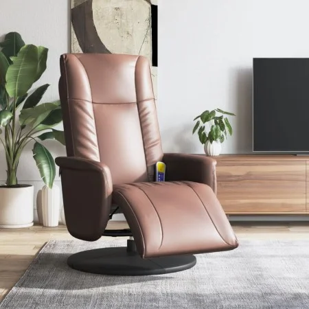 Sillón reclinable masaje con reposapiés cuero sintético marrón de , Sillones - Ref: Foro24-356514, Precio: 232,77 €, Descuent...