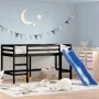 Cama alta de niños con tobogán madera maciza negra 90x190 cm de , Camas y somieres - Ref: Foro24-835912, Precio: 187,85 €, De...