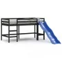 Cama alta de niños con tobogán madera maciza negra 90x190 cm de , Camas y somieres - Ref: Foro24-835912, Precio: 187,85 €, De...