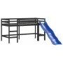 Cama alta de niños con tobogán madera maciza negra 90x190 cm de , Camas y somieres - Ref: Foro24-835912, Precio: 187,85 €, De...