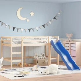 High bed for children with slide solid pine wood 80x200 cm by , Beds and slatted bases - Ref: Foro24-835904, Price: 255,03 €,...