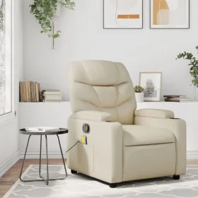 Sillón reclinable de masaje cuero sintético crema de , Sillones - Ref: Foro24-372473, Precio: 234,20 €, Descuento: %