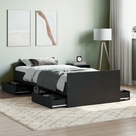 Estructura de cama con cabecero piecero negro 90x190 cm de , Camas y somieres - Ref: Foro24-3203811, Precio: 200,26 €, Descue...