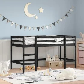 Children's high bed ladder solid black pine wood 90x200 cm by , Beds and slatted bases - Ref: Foro24-835900, Price: 180,35 €,...