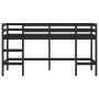 Cama alta de niños escalera madera maciza pino negra 90x200 cm de , Camas y somieres - Ref: Foro24-835900, Precio: 182,73 €, ...