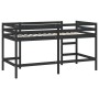 Cama alta de niños escalera madera maciza pino negra 90x200 cm de , Camas y somieres - Ref: Foro24-835900, Precio: 182,73 €, ...