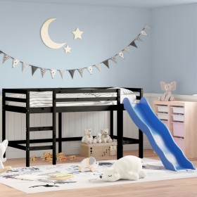 Cama alta de niños con tobogán madera maciza negra 90x200 cm de , Camas y somieres - Ref: Foro24-835909, Precio: 242,22 €, De...