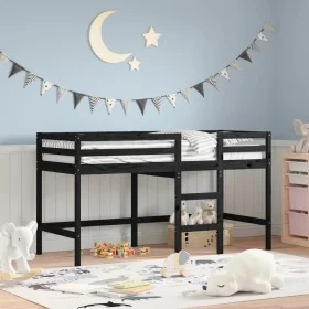 Children's loft bed ladder solid black pine wood 90x190 cm by , Beds and slatted bases - Ref: Foro24-835894, Price: 180,23 €,...