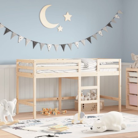 Cama alta de niños con escalera madera maciza pino 90x200 cm de , Camas y somieres - Ref: Foro24-835889, Precio: 174,17 €, De...