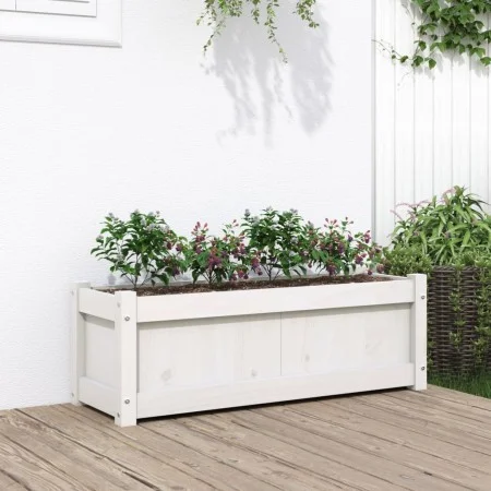Jardinera de madera maciza de pino blanca 90x31x31 cm de , Maceteros y jardineras - Ref: Foro24-837451, Precio: 55,81 €, Desc...