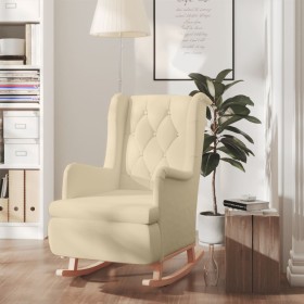Sillón con patas mecedoras madera maciza caucho y tela crema de , Sillones - Ref: Foro24-329414, Precio: 237,74 €, Descuento: %