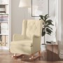 Sillón con patas mecedoras madera maciza caucho y tela crema de , Sillones - Ref: Foro24-329414, Precio: 237,74 €, Descuento: %