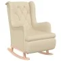 Sillón con patas mecedoras madera maciza caucho y tela crema de , Sillones - Ref: Foro24-329414, Precio: 231,40 €, Descuento: %