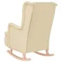 Sillón con patas mecedoras madera maciza caucho y tela crema de , Sillones - Ref: Foro24-329414, Precio: 231,40 €, Descuento: %