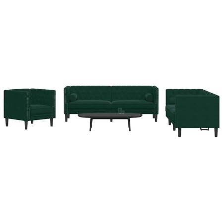 Set de sofás Chesterfield con cojines 3 piezas terciopelo verde en Sofás | Comprar online en Foru.es
