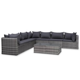Set de sofás de jardín 8 piezas y cojines ratán sintético gris de vidaXL, Conjuntos de jardín - Ref: Foro24-44157, Precio: 94...
