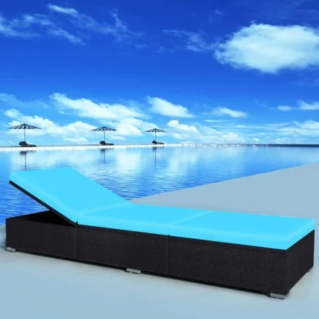 Tumbona con cojín ratán sintético negro de vidaXL, Tumbonas - Ref: Foro24-44406, Precio: 158,26 €, Descuento: %