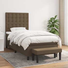 Cama box spring con colchón tela marrón oscuro 90x200 cm de , Camas y somieres - Ref: Foro24-3136888, Precio: 395,82 €, Descu...