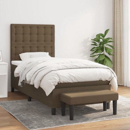 Cama box spring con colchón tela marrón oscuro 90x200 cm de , Camas y somieres - Ref: Foro24-3136888, Precio: 395,82 €, Descu...
