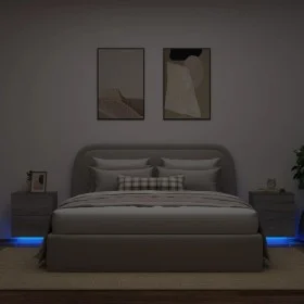 Mesitas de noche luces LED 2 uds madera ingeniería gris Sonoma de , Mesitas de noche - Ref: Foro24-836746, Precio: 109,36 €, ...