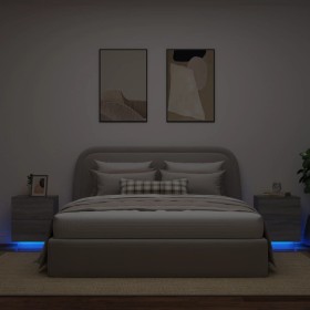 Mesitas de noche luces LED 2 uds madera ingeniería gris Sonoma de , Mesitas de noche - Ref: Foro24-836746, Precio: 110,94 €, ...