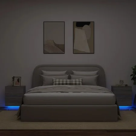 Mesitas de noche luces LED 2 uds madera ingeniería gris Sonoma de , Mesitas de noche - Ref: Foro24-836746, Precio: 109,36 €, ...